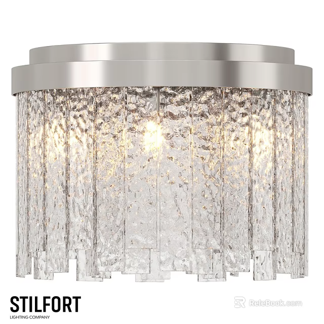 Modern Chrome Frame Ceiling Light With Textured Glass Shade And Warm Glow 3d model 