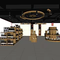 Wooden Display Shelves With Multiple Layers For Wine Bottles In Retail Store