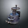 Vintage Industrial Mechanical Device With Metal Wheel Handle And Pipeline Components