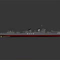 3D Model of Gray Warship with Red Bottom Masts Smokestack and Deck Equipment