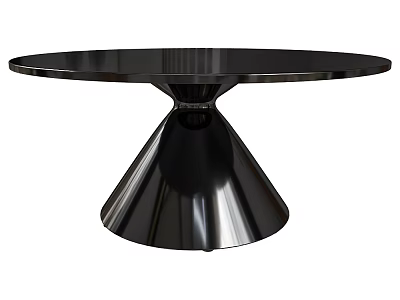 Modern Black Round Coffee Table With Conical Metal Base And Sleek Glossy Surface 3d model