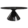 Modern Black Round Coffee Table With Conical Metal Base And Sleek Glossy Surface 3d model