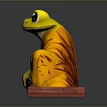 Yellow Reptile In Orange Kimono Sitting On Red Platform With No Pain No Gain Text
