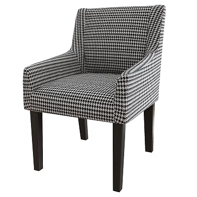 Classic Houndstooth Pattern Upholstered Dining Chair With Armrest And Black Wooden Legs 3d model