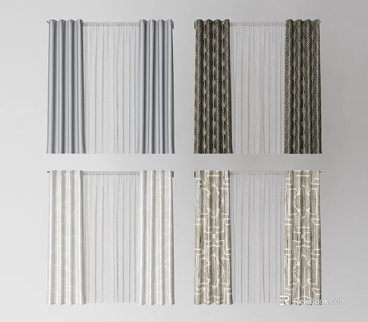 Stylish Curtain Designs Featuring Striped And Geometric Patterns In Neutral Tones 3d model