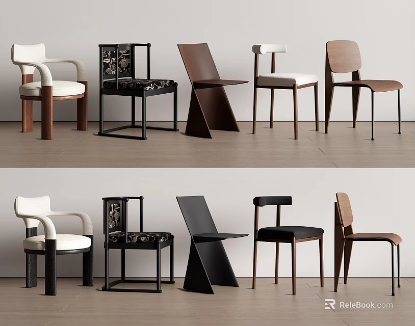 Various Modern Dining Chairs With Different Backrest Designs And Wooden Legs 3d model 