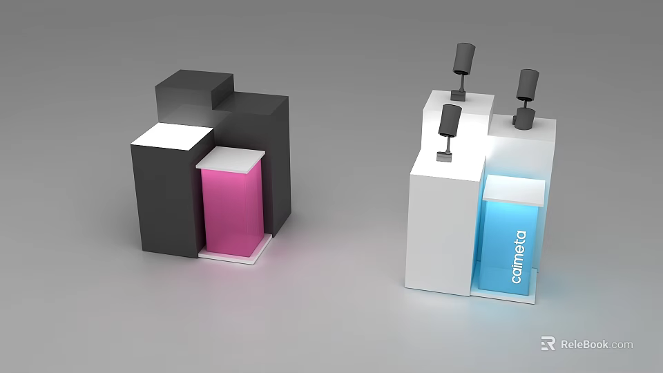 Modern Display Shelves With Black Pink White Blue Design And Top Spotlights 3d model 