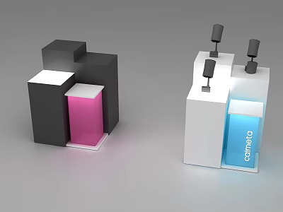 Modern Display Shelves With Black Pink White Blue Design And Top Spotlights 3d model