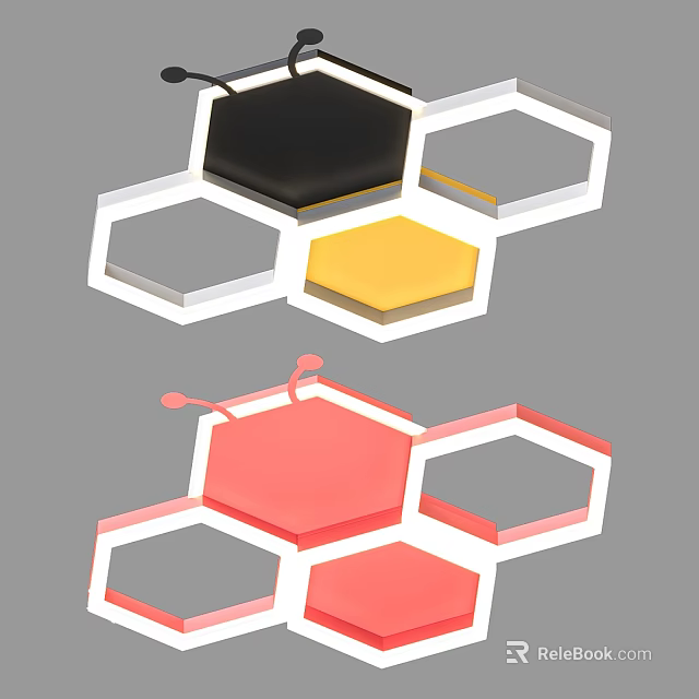 Modern Hexagonal LED Ceiling Light with Colorful Panels and Geometric Design 3d model