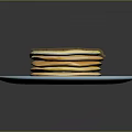Stack of Fluffy Pancakes Topped with Yellow Sauce on Blue Plate