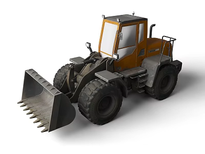 Yellow Front Loader Utility Vehicle With Enclosed Cab Large Tires And Heavy Duty Bucket 3d model