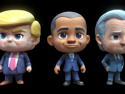 Cartoon Men Figurines in Formal Suits With Different Hairstyles Standing Against Black Background 3d model