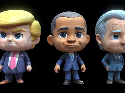 Cartoon Men Figurines in Formal Suits With Different Hairstyles Standing Against Black Background 3d model