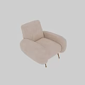 Beige Velvet Single Sofa With Rounded Armrests And Gold Metal Legs