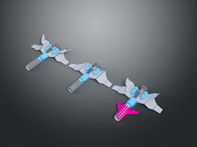 Three Blue Pink Toy Airplanes With Wings And Transparent Cockpits On Gray Gradient Background 3d model