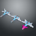 Three Blue Pink Toy Airplanes With Wings And Transparent Cockpits On Gray Gradient Background