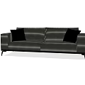 Modern Black Leather Two Seater Sofa with Metal Legs and Black Cushions