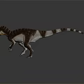 Striped Dinosaur Figure With Orange Crested Head Open Mouth Standing On Dark Background With Reflection