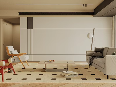 Modern Living Room Interior With Geometric Rug Sofa Coffee Table And Floor Lamp 3d model