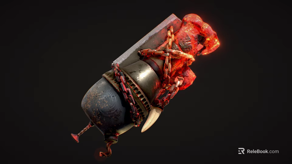 Flaming Weapon Featuring Metal Body Chains Blade And Fleshy Red Elements 3d model 