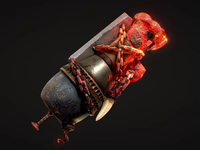 Flaming Weapon Featuring Metal Body Chains Blade And Fleshy Red Elements 3d model
