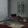 Modern Leisure Chair With Floor Lamp And Metal Side Table On Colorful Rug