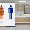 Modern Minimalist Public Toilet Wash Area With Large Backlit Mirror Marble Countertop And Wooden Cabinets