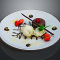 Delicious Chocolate Dessert With Vanilla Ice Cream Fresh Strawberries And Mint Leaf