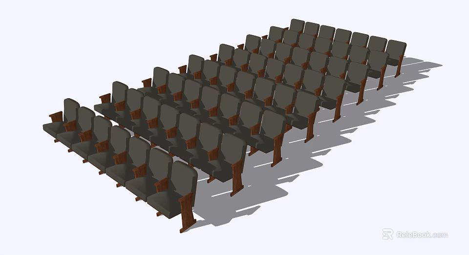 Public Chairs Arranged in Rows with Wooden Legs and Dark Seats for Public Spaces 3d model 