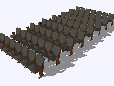 Public Chairs Arranged in Rows with Wooden Legs and Dark Seats for Public Spaces 3d model