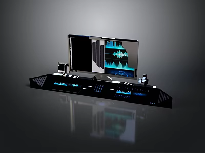 Professional Audio Mixer Console With Display Screen Buttons Knobs And Blue Lights 3d model