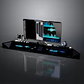 Professional Audio Mixer Console With Display Screen Buttons Knobs And Blue Lights