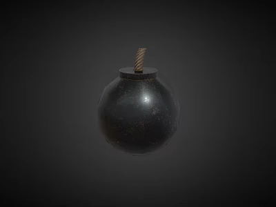 Single Black Bomb Weapon With Spiral Fuse Isolated On Dark Background 3d model