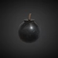 Single Black Bomb Weapon With Spiral Fuse Isolated On Dark Background