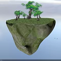 Floating Island With Green Grass And Trees In Sky Background