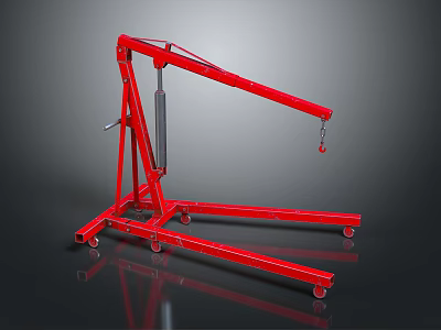 Red Mobile Crane With Tripod Base Extendable Boom And Swivel Hook On Wheels 3d model