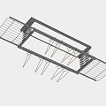 Retractable Ceiling Mounted Clothes Hanger With Silver Metal Frame And Multiple Hangers 3d model