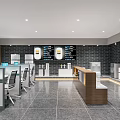 Public Office Space With Central Waterfall Feature Green Plants Bookshelves Workstations And Modern Spacious Interior