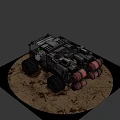 Armored Utility Vehicle with Rugged Design Large Tires and Storage Units on Sandy Terrain Illuminated