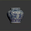 Traditional Blue And White Ceramic Vase With Floral And Figure Motifs