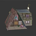 Cozy Triangular Roof House With Solar Panels Stained Glass Window Wooden Deck And Deck Chair