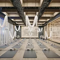 Spacious Yoga Studio With Hanging Hammocks And Neatly Arranged Exercise Mats 3d model