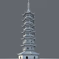 Traditional Chinese Ornate Multi Tiered Pagoda With Red Green Structure And Golden Top