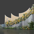 Floral Decorated Arched Structure With Yellow White Flowers And Green Plants