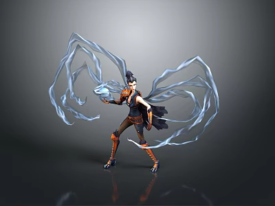 Woman In Brown Leather Outfit Holding Crystal With Blue Magical Energy And Boots Dynamic Pose 3d model