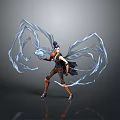 Woman In Brown Leather Outfit Holding Crystal With Blue Magical Energy And Boots Dynamic Pose