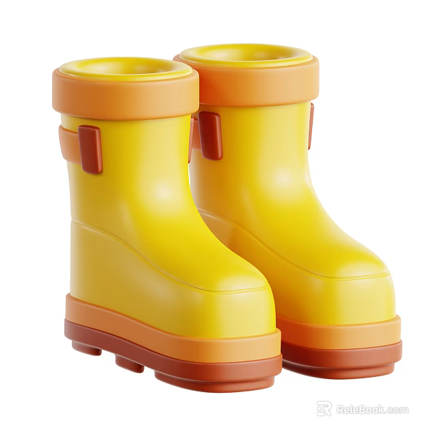 Kids Yellow Orange Rubber Rain Boots With Stylish Design And Comfortable Sole 3d model 