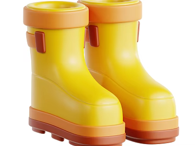 Kids Yellow Orange Rubber Rain Boots With Stylish Design And Comfortable Sole 3d model