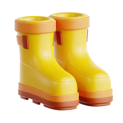 Kids Yellow Orange Rubber Rain Boots With Stylish Design And Comfortable Sole 3d model