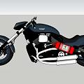 Black Classic Style Motorcycle With Red Fuel Tank And Silver Exhaust Pipes